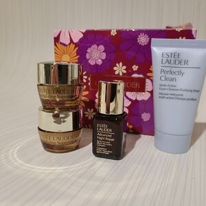 Estee Lauder Skincare Collection with Gold and Purple Accents